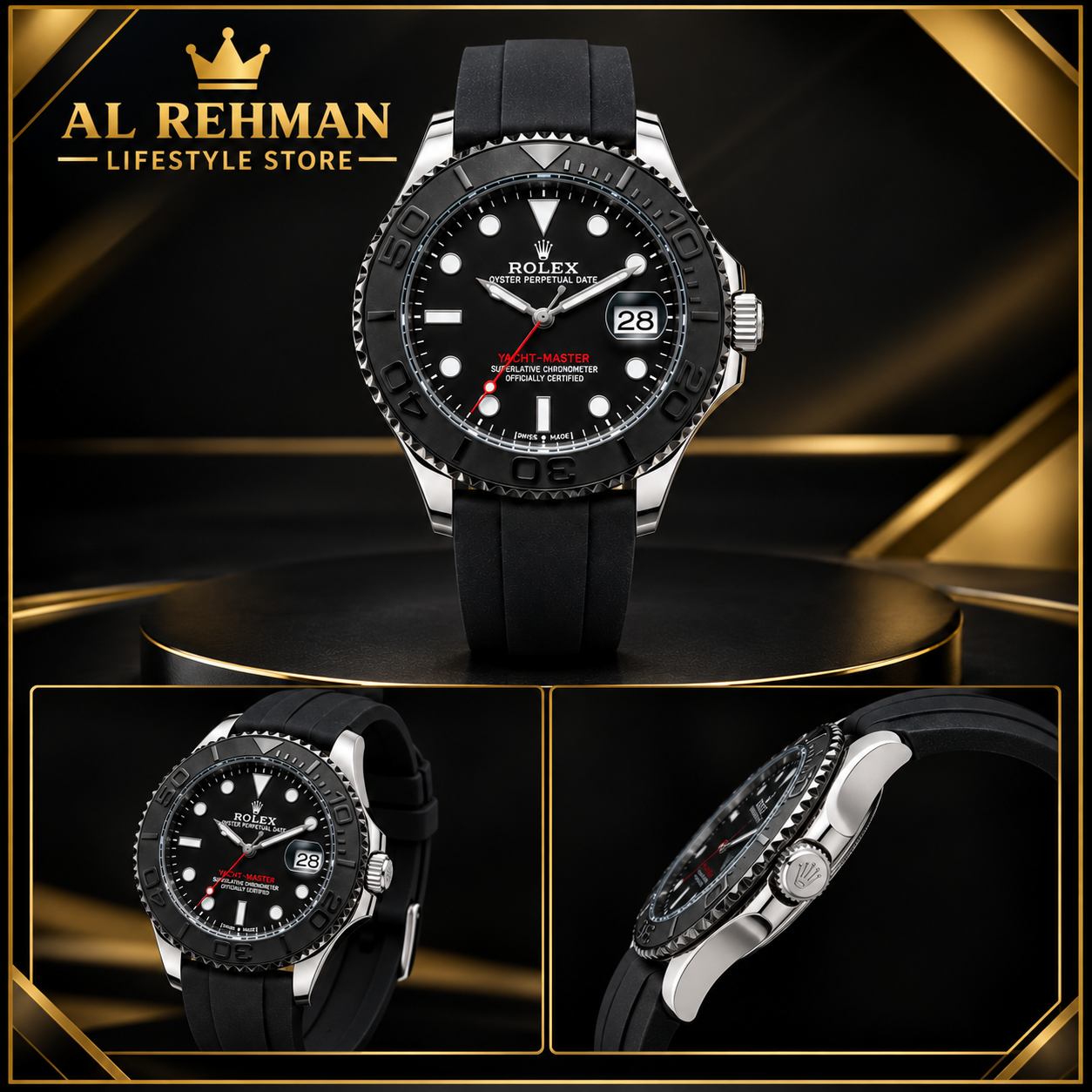 Men’s Black Sports Watch with Rubber Strap  Stylish Round Face — photo 4