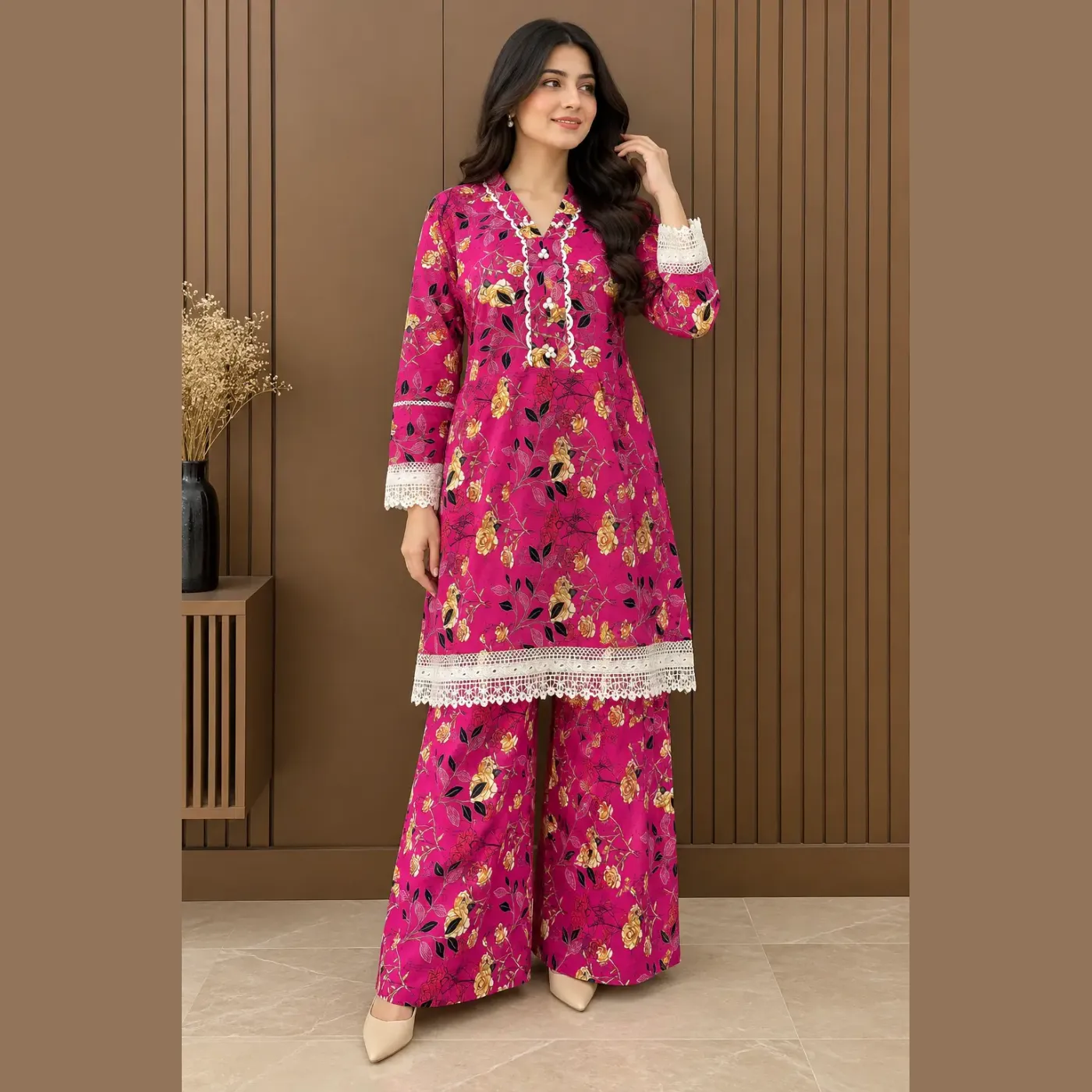 Stitched Linen Printed Suit, 2-Piece Shirt And Trouser